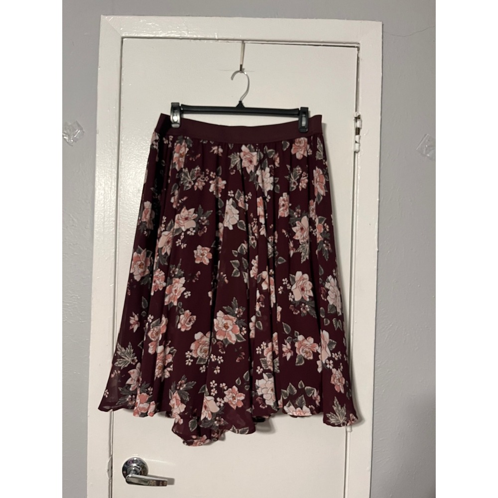 Torrid Burgundy Floral Chiffon Midi Skirt Plus Size 2 Elastic Waist Flowy Wine